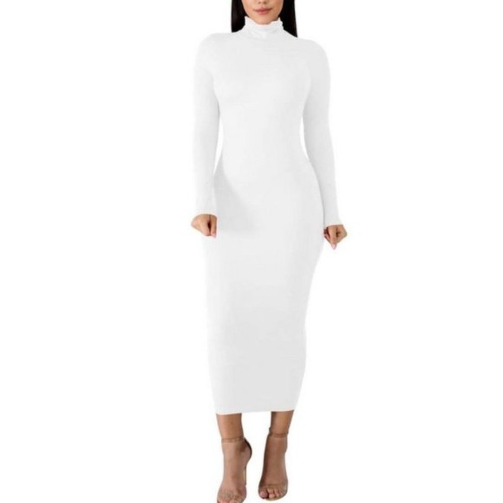 Women's Basic Long Sleeve Pencil Dress White